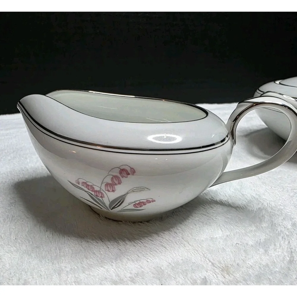MCM‎ Vintage Noritake Sugar Bowl & Creamer 5518, with Pink Lily of the Valley